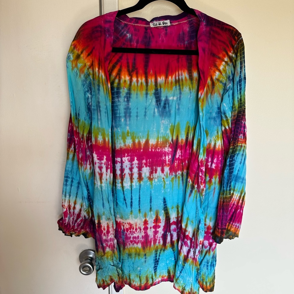 Tie dye rat & boa cardigan